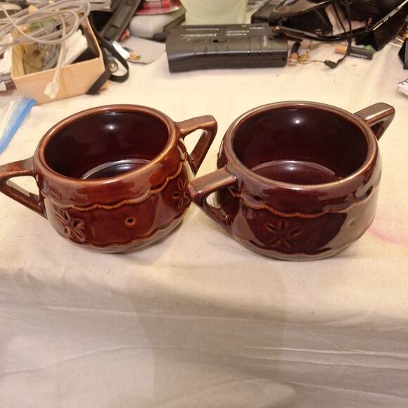 Set Of 2 Marcrest Brown Stoneware Sugar Bowls Star Design Farmhouse Made in USA - Picture 1 of 6